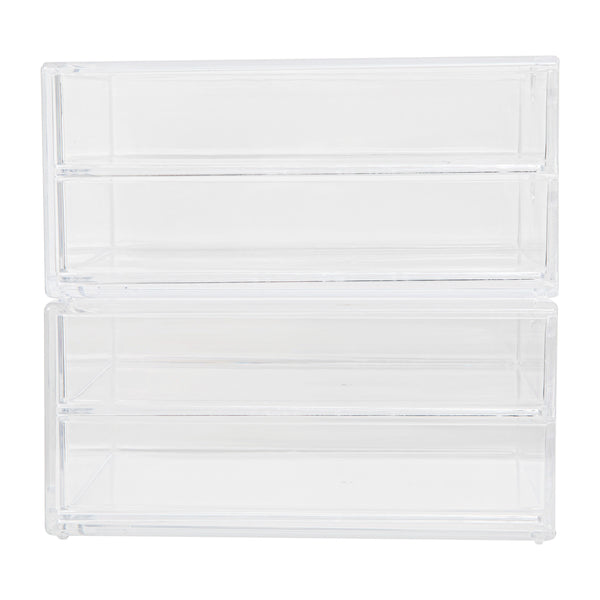 Clear Plastic Desktop Storage with 2 Half Moon Opening Pullout Drawers-2 Pack