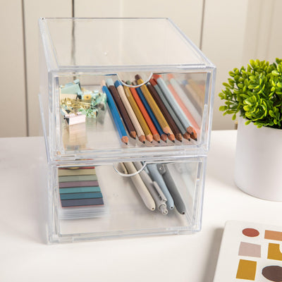 Brody 2 Pack Plastic Stackable Office Desktop Organizer Boxes with Drawer - View 2