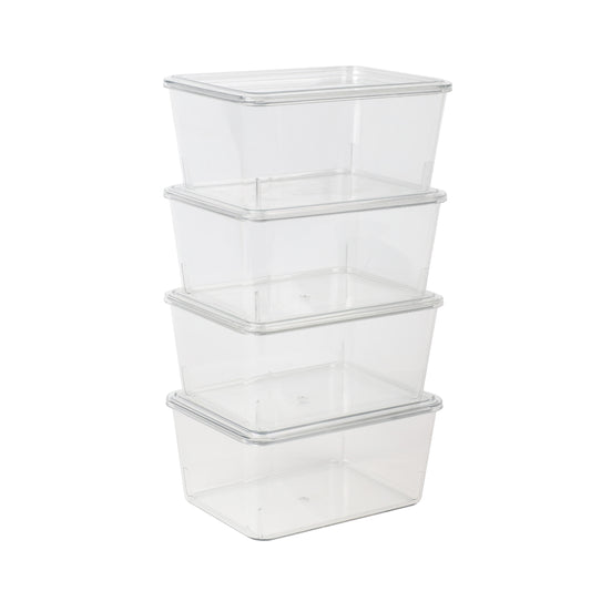 Brody 4 pack Stackable Plastic Storage Box with Lids Office Desktop Organizers, 6.75" x 5"