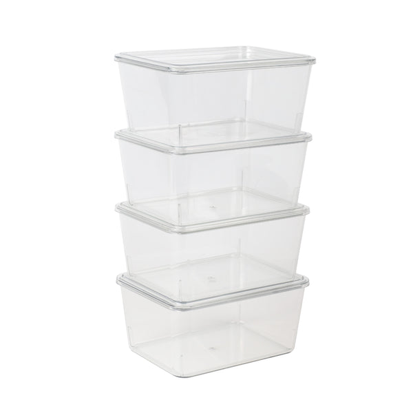 Premium 6.75" x 5" Clear Plastic Storage Boxes with Lids - Set of 4