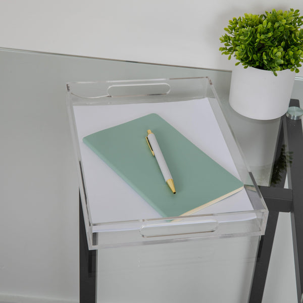 Acrylic Desktop Letter Tray Organizer with Handles and Anti-Slip Feet-Clear