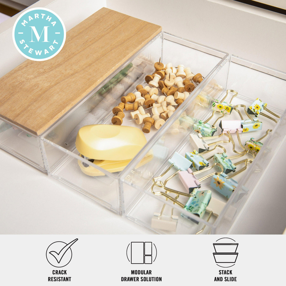 Clear/Light Natural |#| Premium Clear Plastic Storage Bins with Lt Natural Paulownia Wood Lid - 7.5"x3"