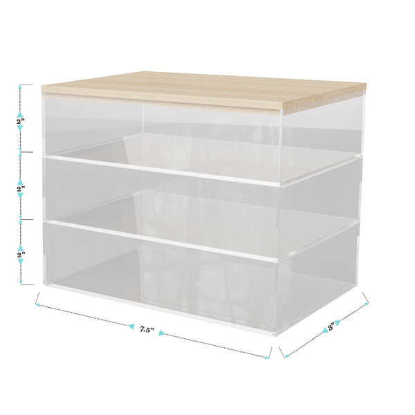 Clear/Light Natural |#| Premium Clear Plastic Storage Bins with Lt Natural Paulownia Wood Lid - 7.5"x3"