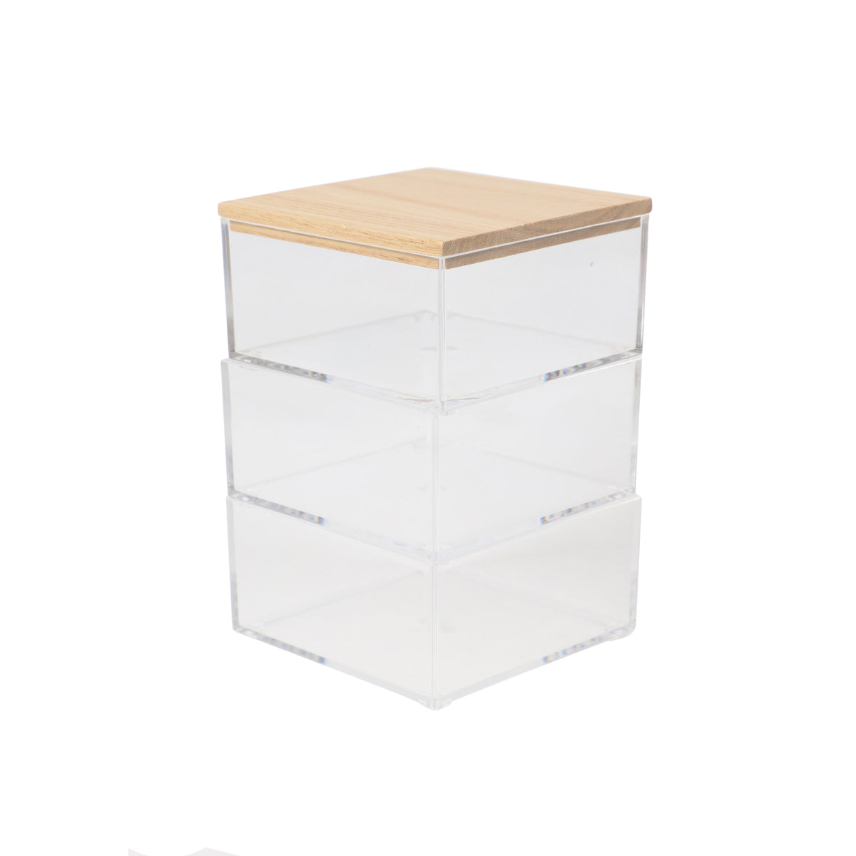 Clear/Light Natural |#| Premium Clear Plastic Storage Bins with Lt Natural Paulownia Wood Lid-3.75"x3"