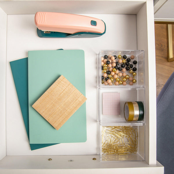 Clear/Light Natural |#| Premium Clear Plastic Storage Bins with Lt Natural Paulownia Wood Lid-3.75"x3"