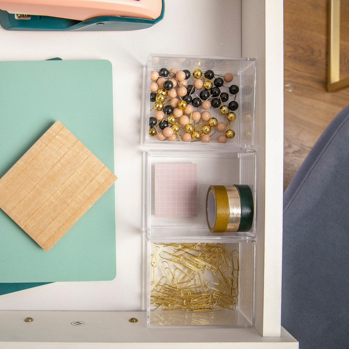 Clear/Light Natural |#| Premium Clear Plastic Storage Bins with Lt Natural Paulownia Wood Lid-3.75"x3"