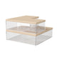 Clear/Light Natural |#| Premium Clear Plastic Storage Bins with Lt Natural Paulownia Wood Lids-3PK S/M/L