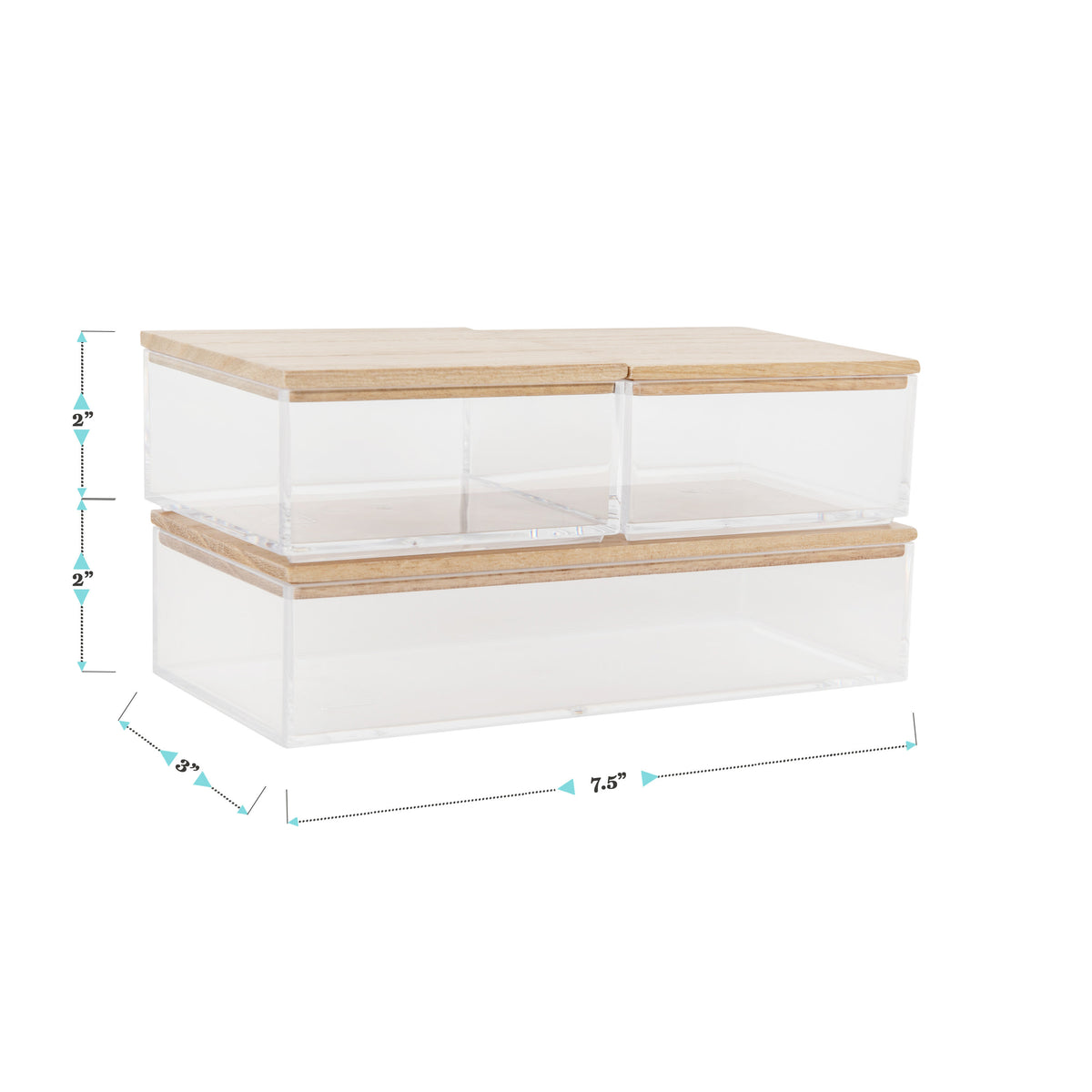 Clear/Light Natural |#| Premium Clear Plastic Storage Bins - Lt Natural Paulownia Wood Lids-2-SM/1-MED