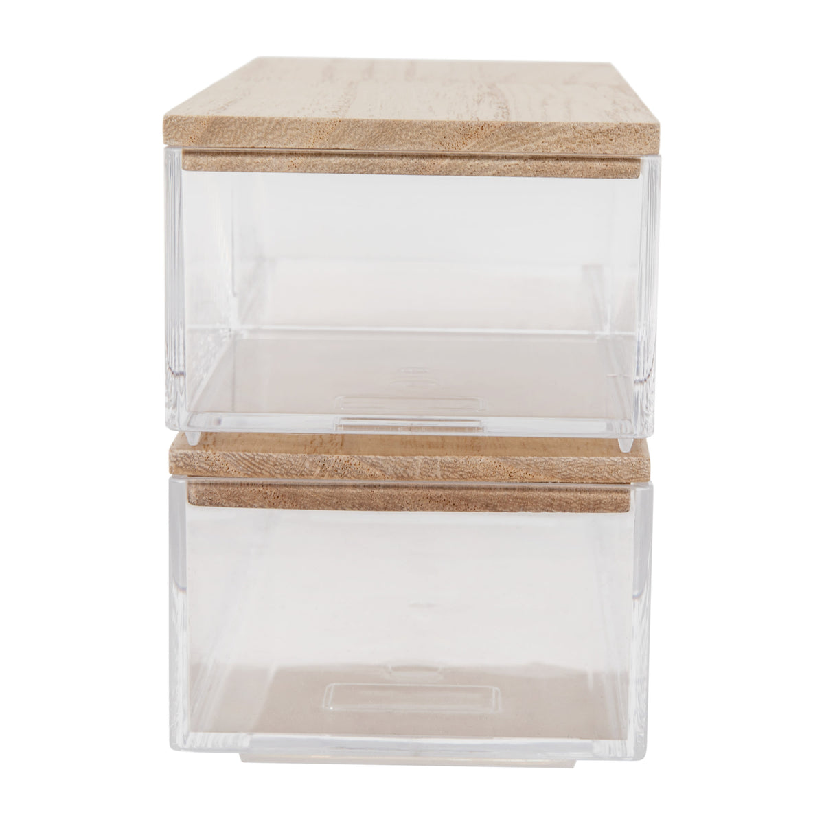 Clear/Light Natural |#| Premium Clear Plastic Storage Bins - Lt Natural Paulownia Wood Lids-2-SM/1-MED