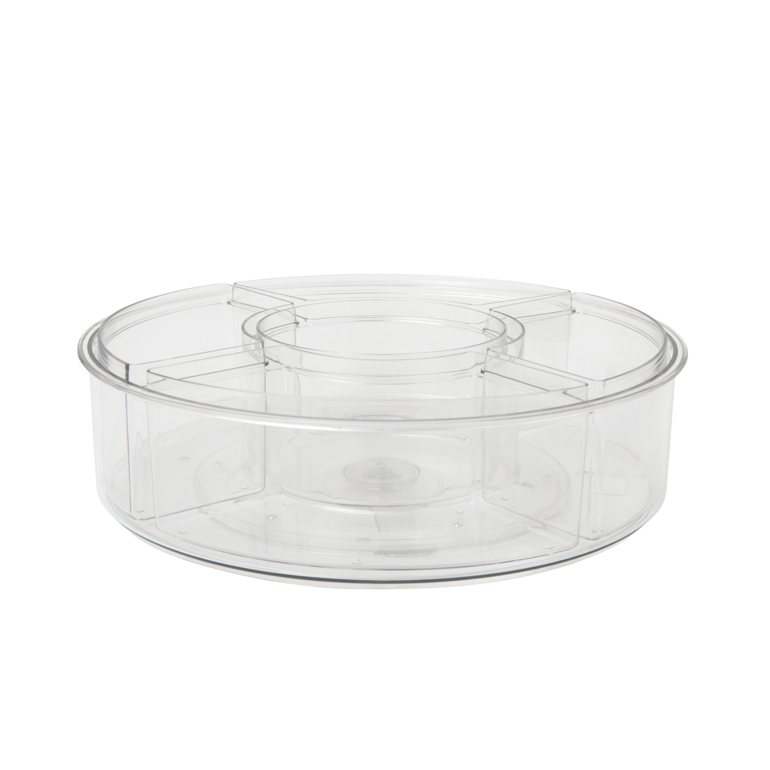 Martha Stewart Brody Divided Lazy Susan Organizer with 5 Removable Bins, Plastic 360° Rotating Desk Storage Organizer, 12 inch, Clear