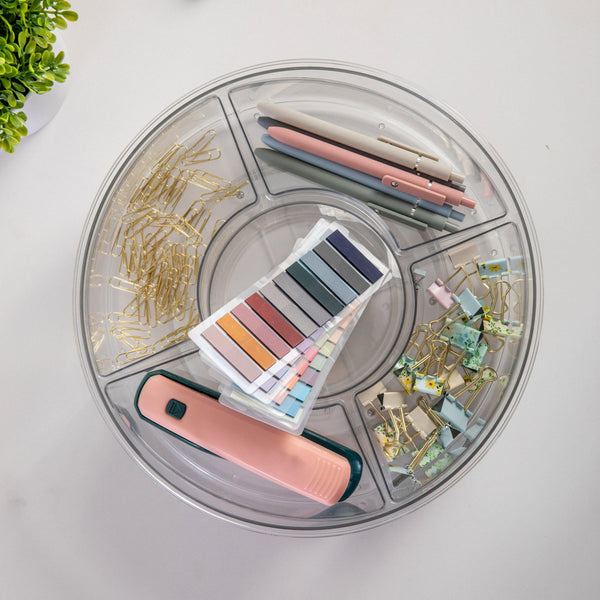 12" Lazy Susan Plastic Desktop Turntable with 5 Removable Storage Bins - Clear