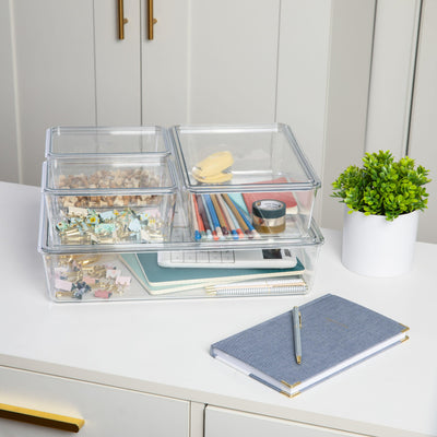 Brody Stackable Plastic Storage Box with Lids Office Desktop Organizers, Set of 4 - View 2