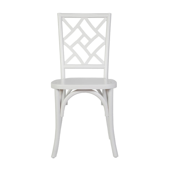 White |#| Commercial Solid Wood Stackable Dining Chair with Intricate Back Detail in White