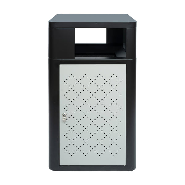 Black |#| Commercial 31.4 GAL Steel Trash Can with Inner Bin, Locking Access Door-BK/SIL