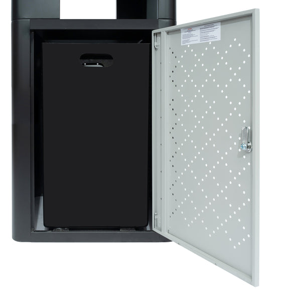 Black |#| Commercial 31.4 GAL Steel Trash Can with Inner Bin, Locking Access Door-BK/SIL