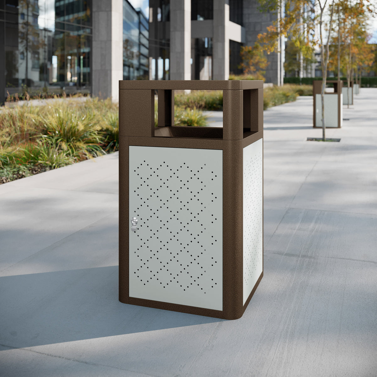 Brown |#| Commercial 31.4 GAL Steel Trash Can with Inner Bin, Locking Access Door-BR/SIL