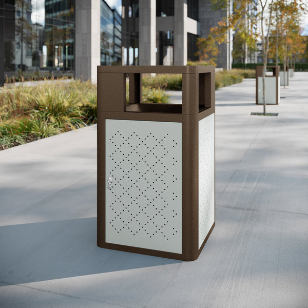 Brown |#| Commercial 31.4 GAL Steel Trash Can with Inner Bin, Locking Access Door-BR/SIL