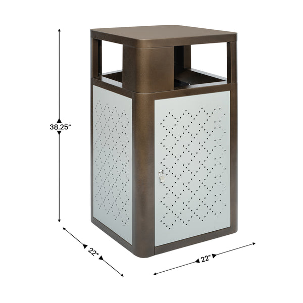 Brown |#| Commercial 31.4 GAL Steel Trash Can with Inner Bin, Locking Access Door-BR/SIL