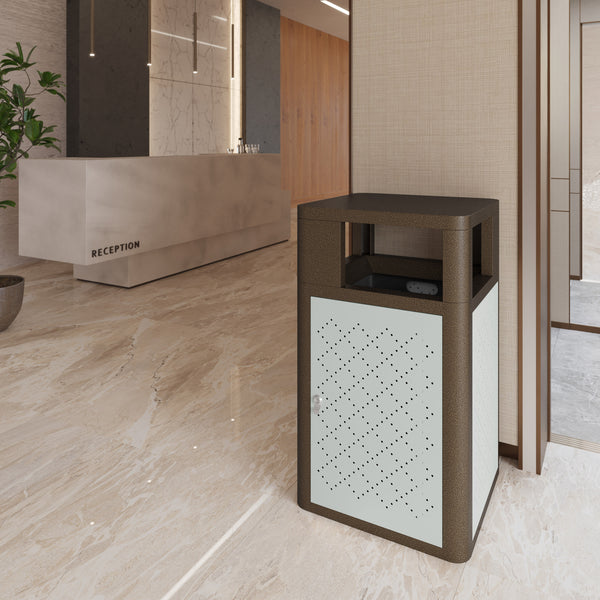 Brown |#| Commercial 31.4 GAL Steel Trash Can with Inner Bin, Locking Access Door-BR/SIL