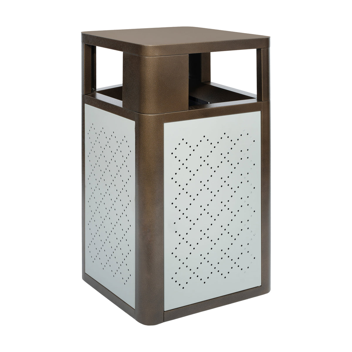 Brown |#| Commercial 31.4 GAL Steel Trash Can with Inner Bin, Locking Access Door-BR/SIL