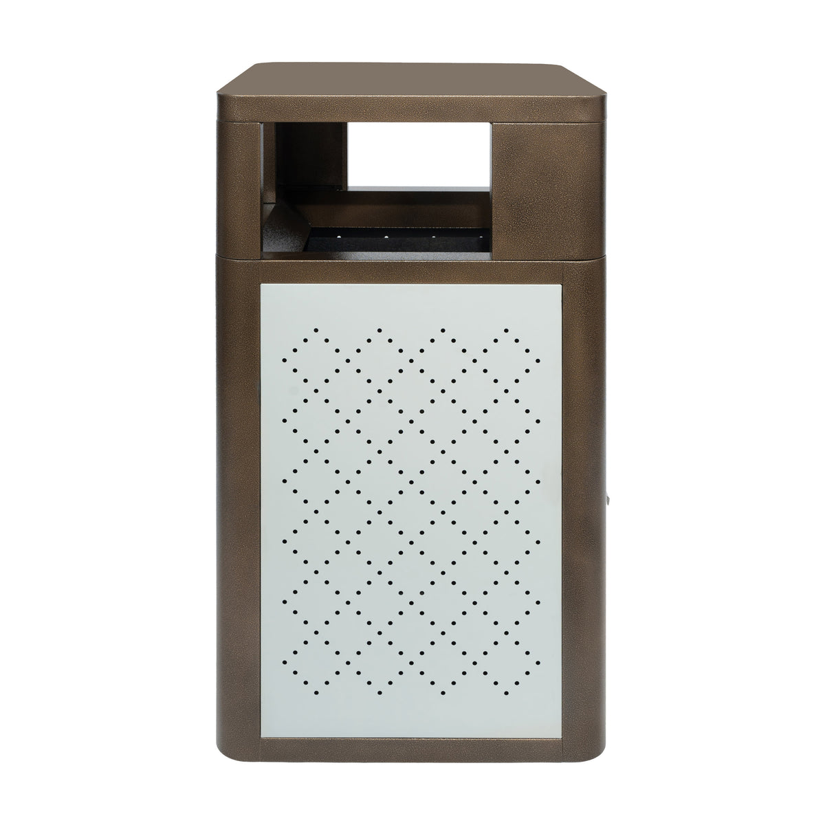 Brown |#| Commercial 31.4 GAL Steel Trash Can with Inner Bin, Locking Access Door-BR/SIL