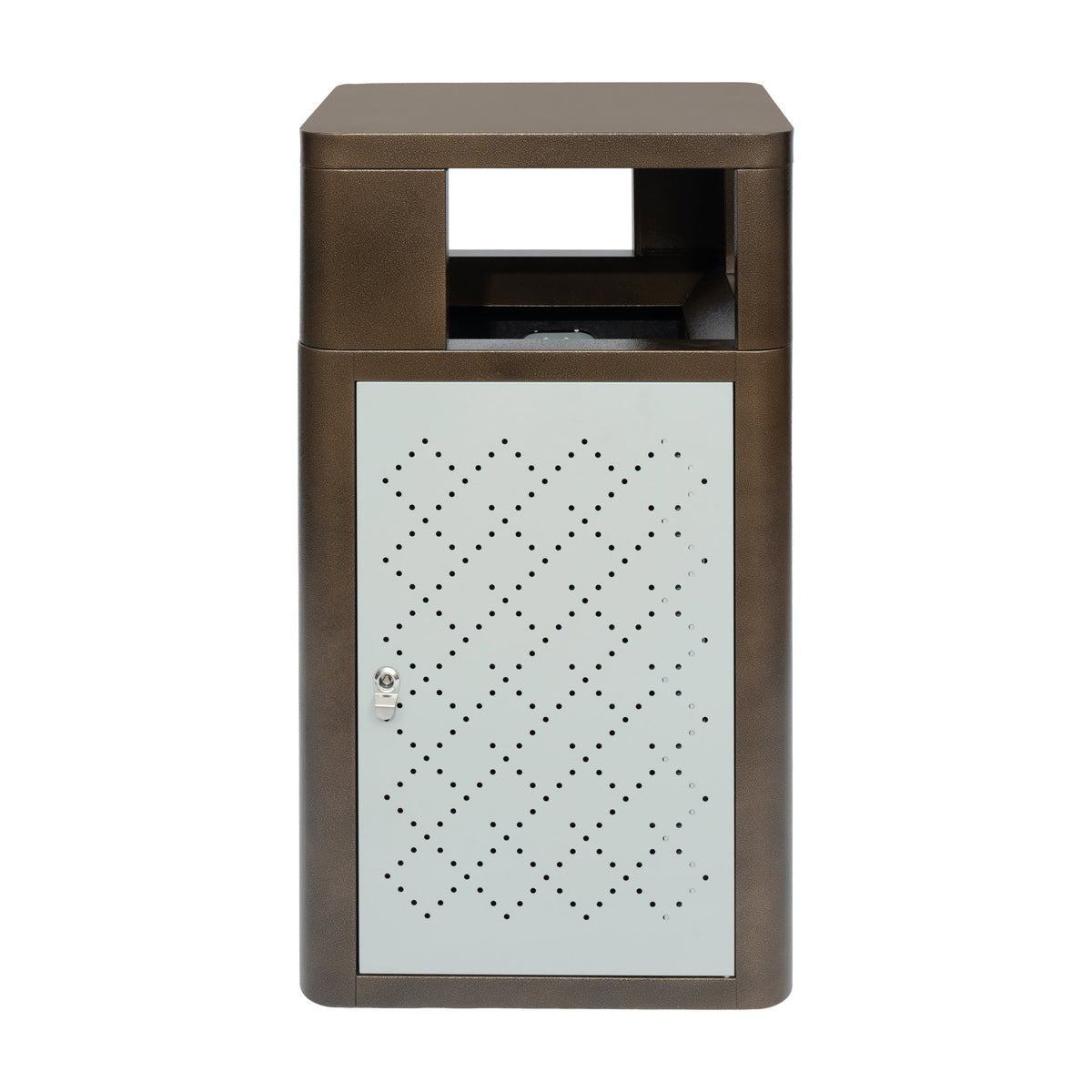 Brown |#| Commercial 31.4 GAL Steel Trash Can with Inner Bin, Locking Access Door-BR/SIL