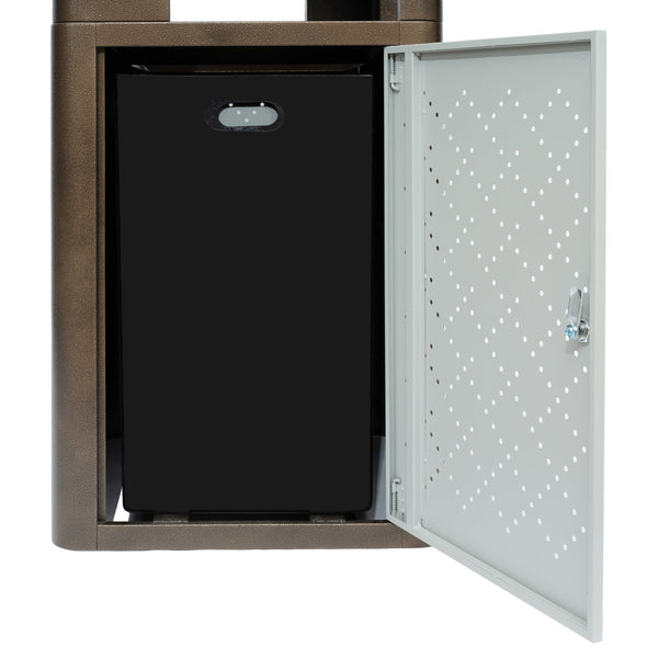 Brown |#| Commercial 31.4 GAL Steel Trash Can with Inner Bin, Locking Access Door-BR/SIL