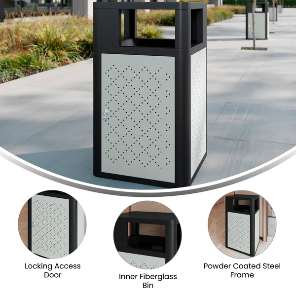 Black |#| Commercial 31.4 GAL Steel Trash Can with Inner Bin, Locking Access Door-BK/SIL
