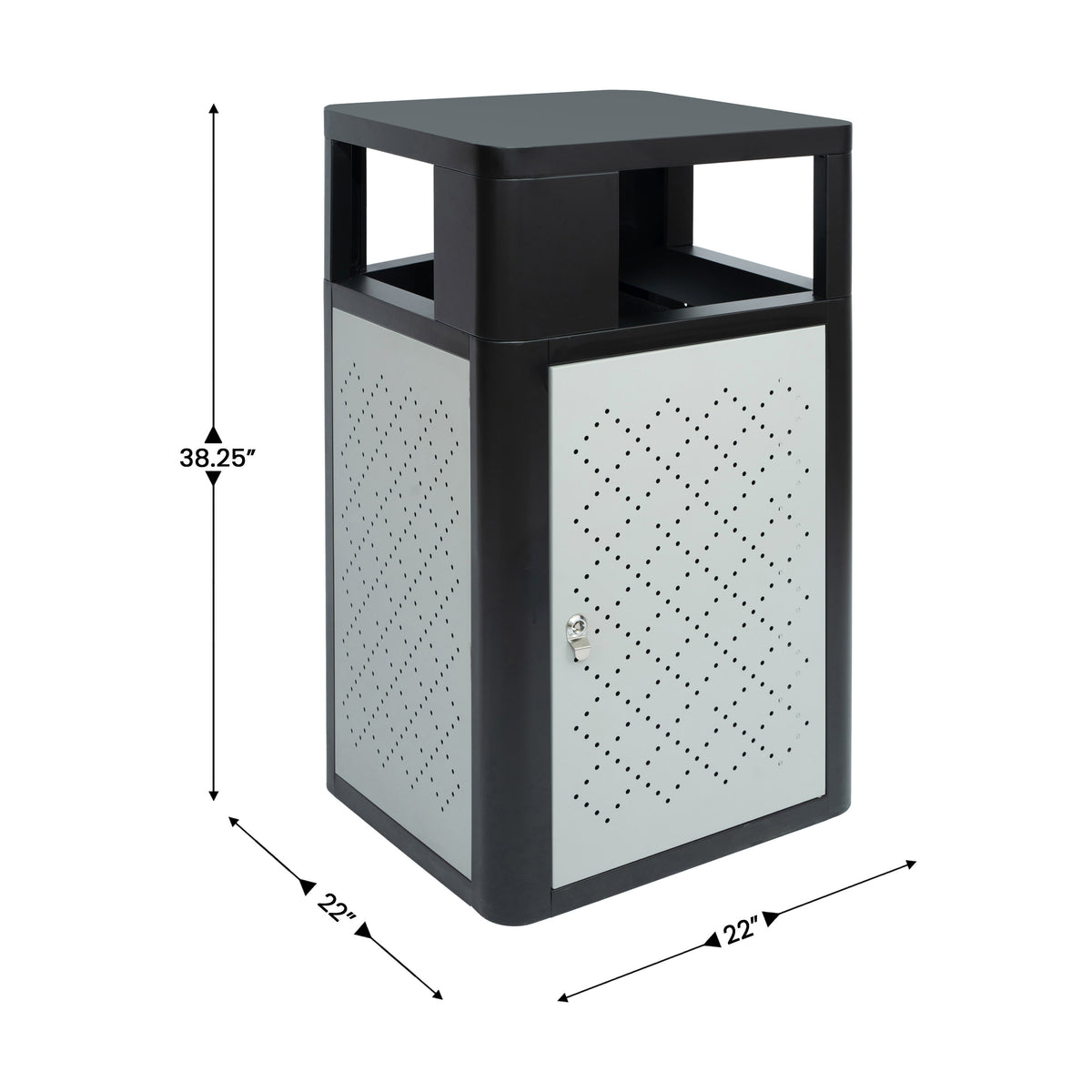 Black |#| Commercial 31.4 GAL Steel Trash Can with Inner Bin, Locking Access Door-BK/SIL