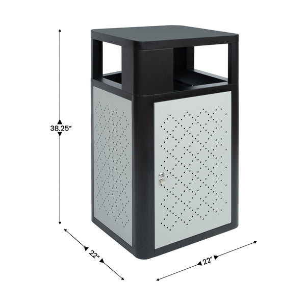 Black |#| Commercial 31.4 GAL Steel Trash Can with Inner Bin, Locking Access Door-BK/SIL