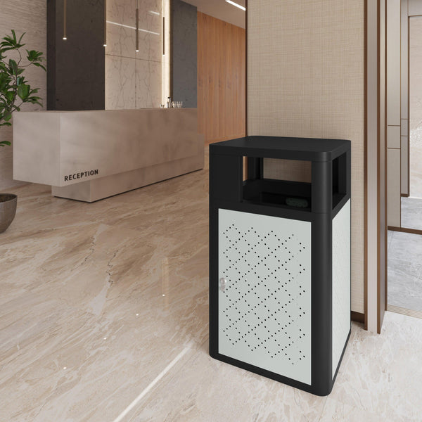 Black |#| Commercial 31.4 GAL Steel Trash Can with Inner Bin, Locking Access Door-BK/SIL