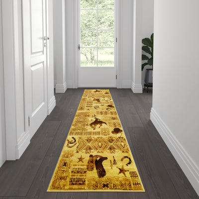 Brooks Collection Cowboy Inspired Runner Area Rug for Indoor Use