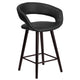Black |#| 24inch High Cappuccino Wood Rounded Open Back Counter Height Stool in Black Vinyl