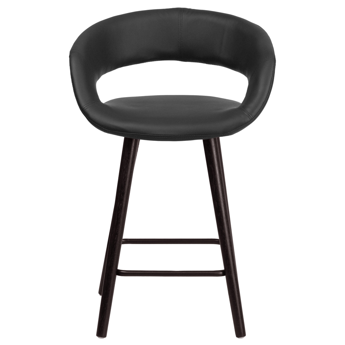 Black |#| 24inch High Cappuccino Wood Rounded Open Back Counter Height Stool in Black Vinyl