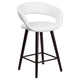 White |#| 24inch High Cappuccino Wood Rounded Open Back Counter Height Stool in White Vinyl