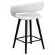 White |#| 24inch High Cappuccino Wood Rounded Open Back Counter Height Stool in White Vinyl