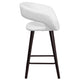 White |#| 24inch High Cappuccino Wood Rounded Open Back Counter Height Stool in White Vinyl
