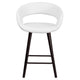 White |#| 24inch High Cappuccino Wood Rounded Open Back Counter Height Stool in White Vinyl
