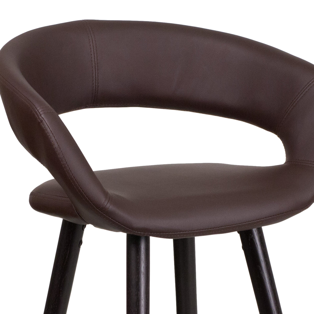 Brown |#| 24inch High Cappuccino Wood Rounded Open Back Counter Height Stool in Brown Vinyl