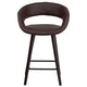 Brown |#| 24inch High Cappuccino Wood Rounded Open Back Counter Height Stool in Brown Vinyl