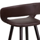 Brown |#| 24inch High Cappuccino Wood Rounded Open Back Counter Height Stool in Brown Vinyl