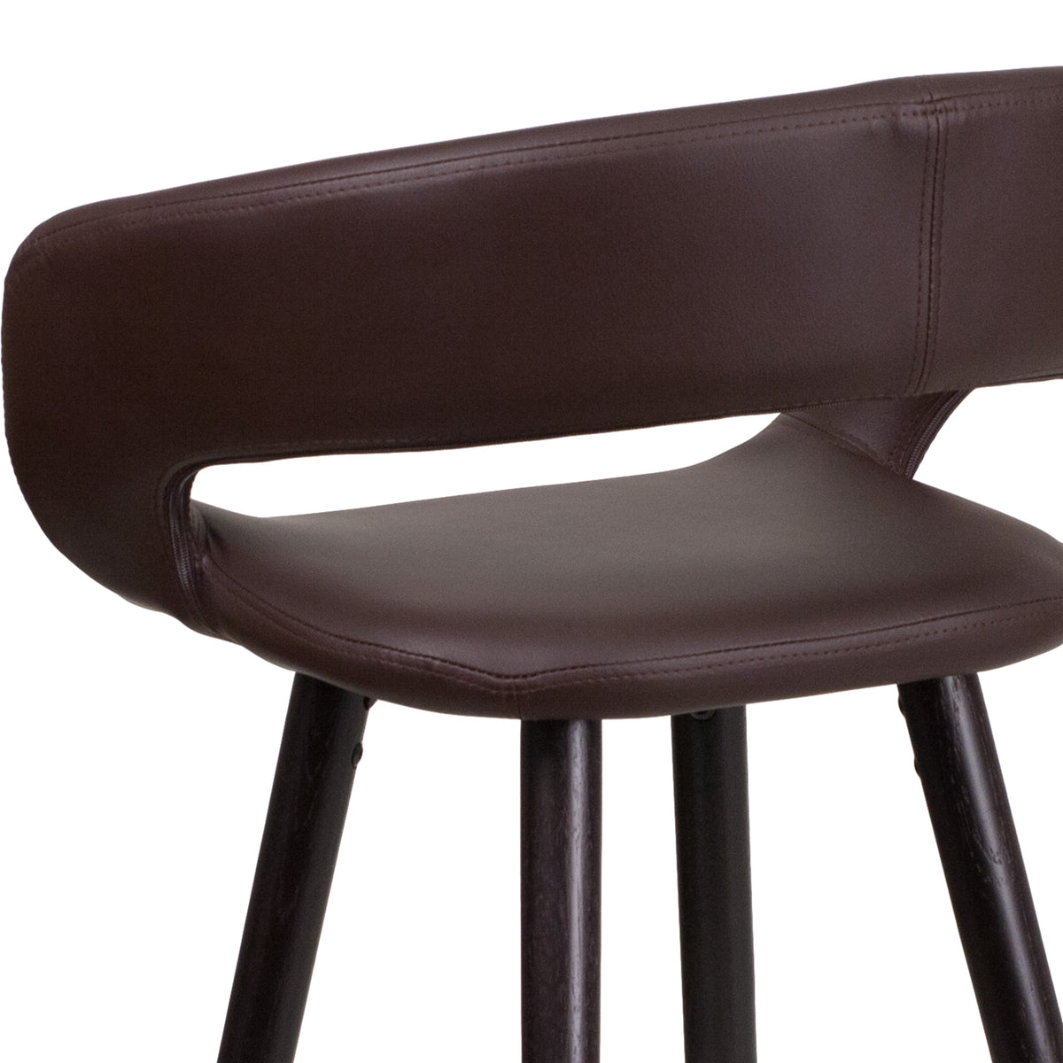 Brown |#| 24inch High Cappuccino Wood Rounded Open Back Counter Height Stool in Brown Vinyl