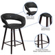 Black |#| 24inch High Cappuccino Wood Rounded Open Back Counter Height Stool in Black Vinyl