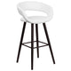 White |#| 29inch High Contemporary Cappuccino Wood Rounded Open Back Barstool in White Vinyl