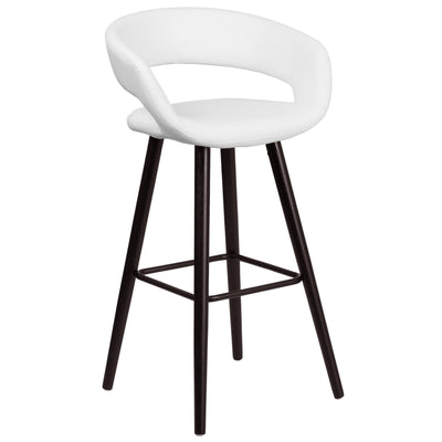 Brynn Series 29'' High Contemporary Vinyl Rounded Back Barstool with Cappuccino Wood Frame