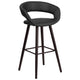 Black |#| 29inch High Contemporary Cappuccino Wood Rounded Open Back Barstool in Black Vinyl