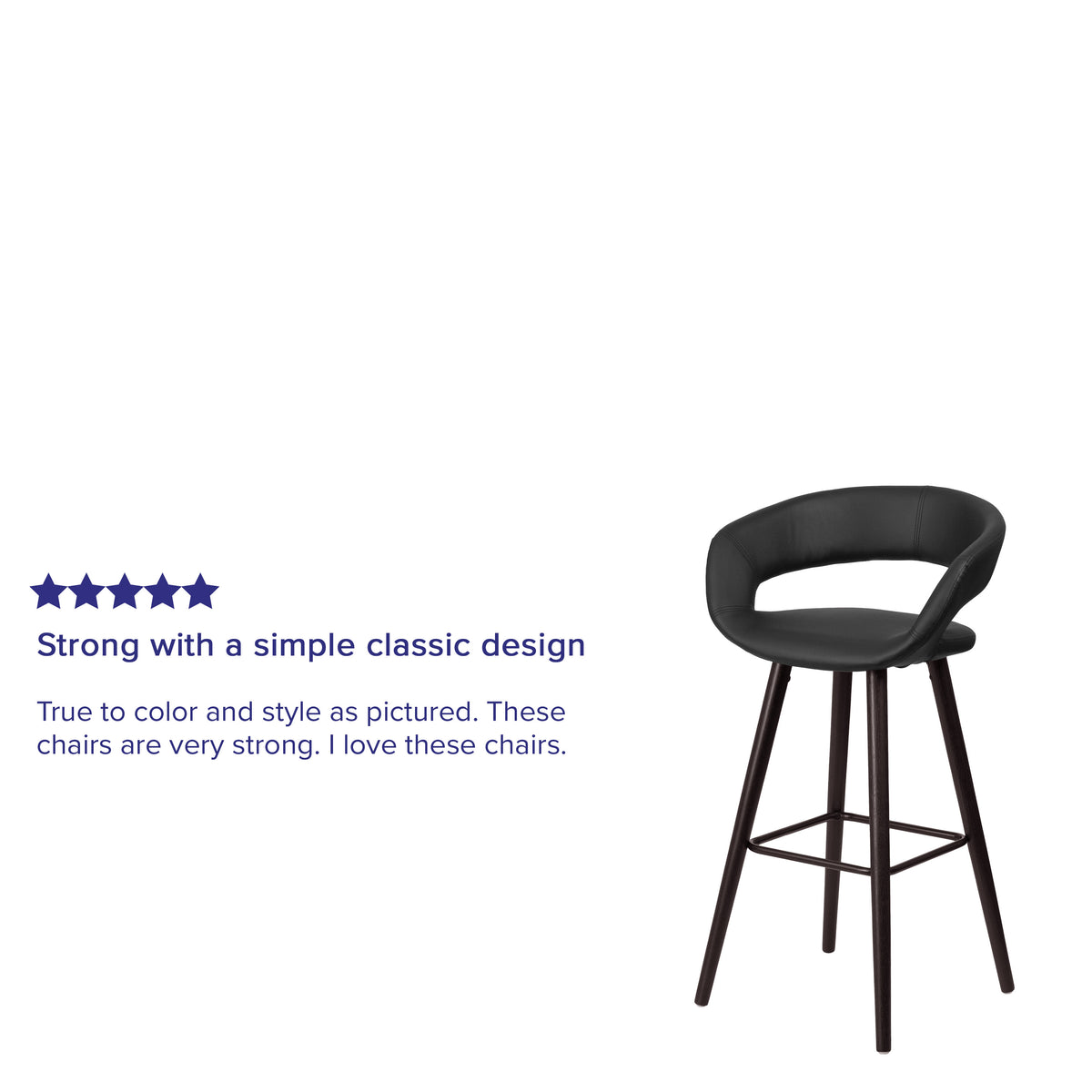 Black |#| 29inch High Contemporary Cappuccino Wood Rounded Open Back Barstool in Black Vinyl