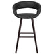 Black |#| 29inch High Contemporary Cappuccino Wood Rounded Open Back Barstool in Black Vinyl