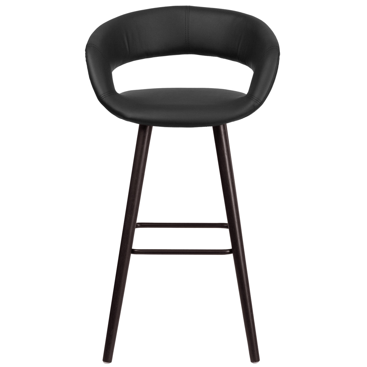 Black |#| 29inch High Contemporary Cappuccino Wood Rounded Open Back Barstool in Black Vinyl