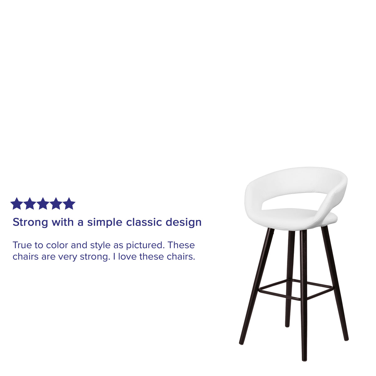 White |#| 29inch High Contemporary Cappuccino Wood Rounded Open Back Barstool in White Vinyl